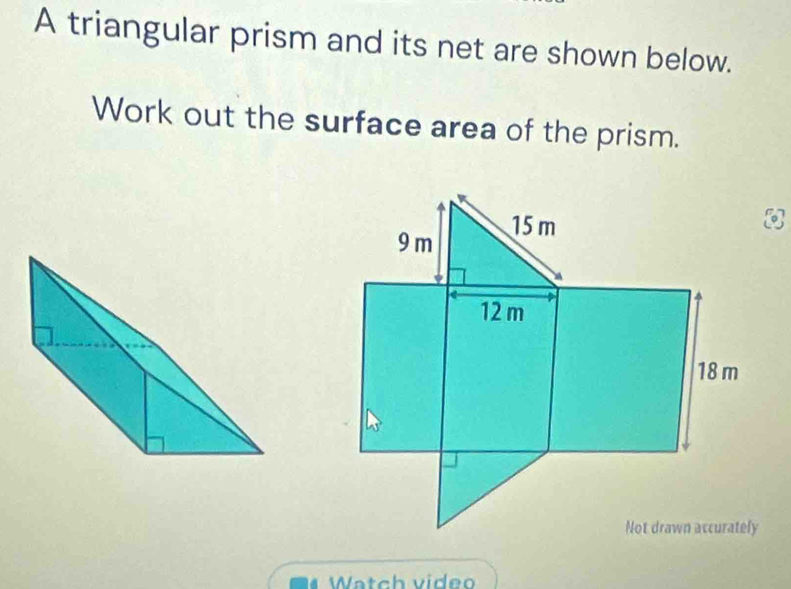 A triangular prism and its net are shown below. 
Work out the surface area of the prism. 
Watch video