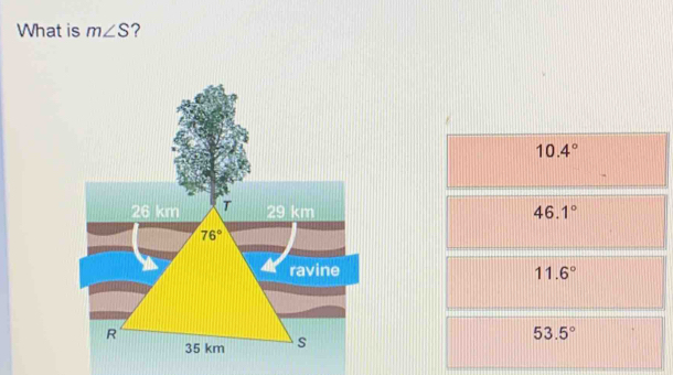 What is m∠ S ?
10.4°
46.1°
11.6°
53.5°