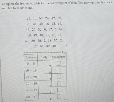 Click the tally box to count up. The minus counts down.