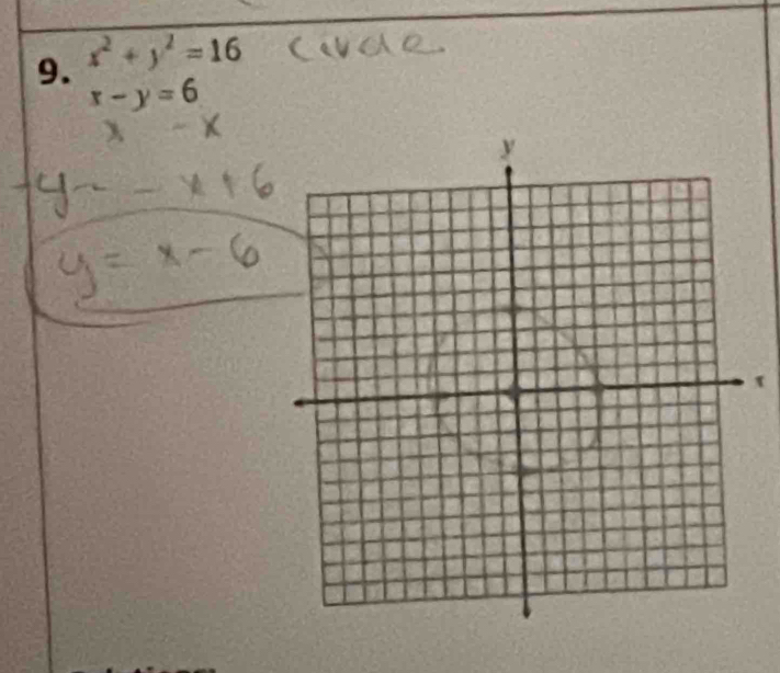 x^2+y^2=16
x-y=6