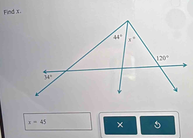 Find x.
x=45
×