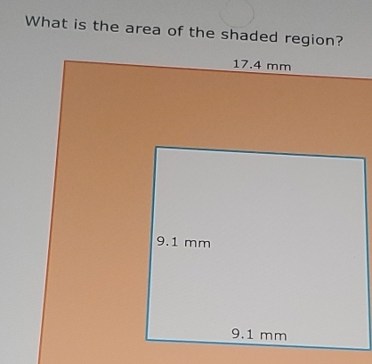 What is the area of the shaded region?
17.4 mm