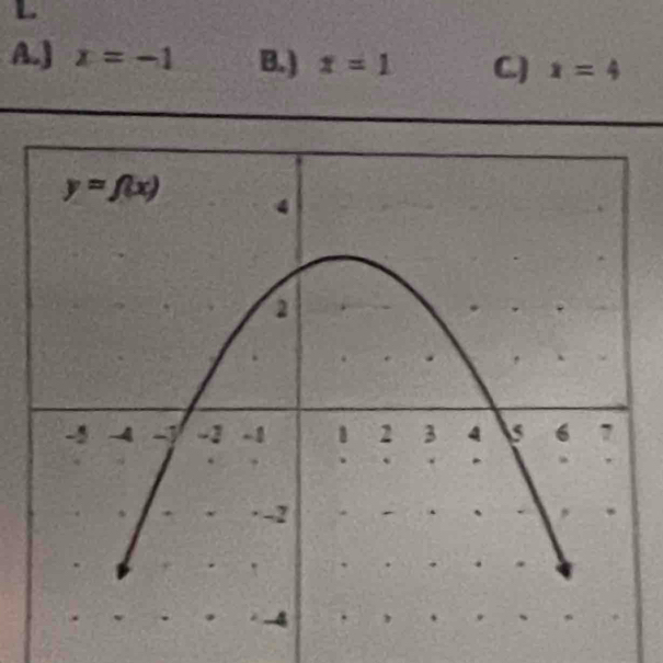 A.J x=-1 B.) x=1 C.) x=4