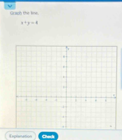 Graph the line.
x+y=4
Explanation Check