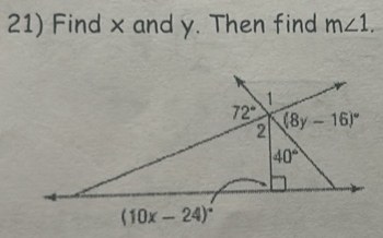 Find x and y. Then find m∠ 1.