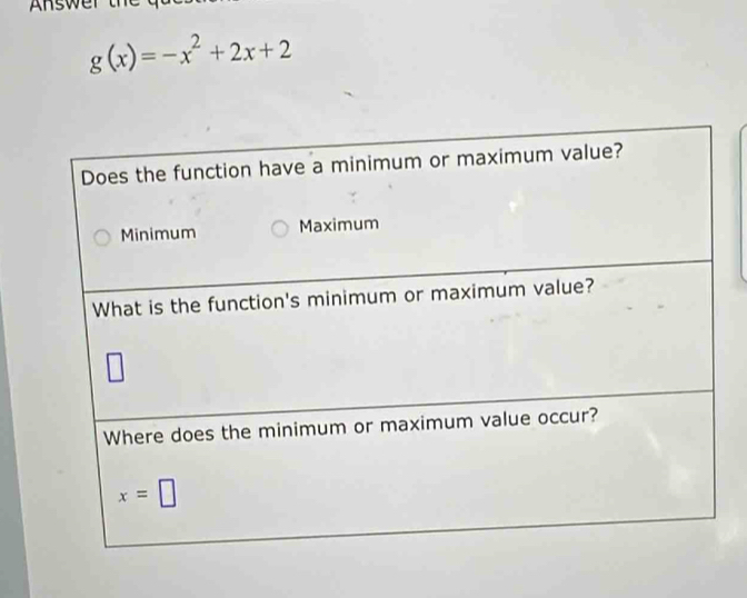 Answer the
g(x)=-x^2+2x+2