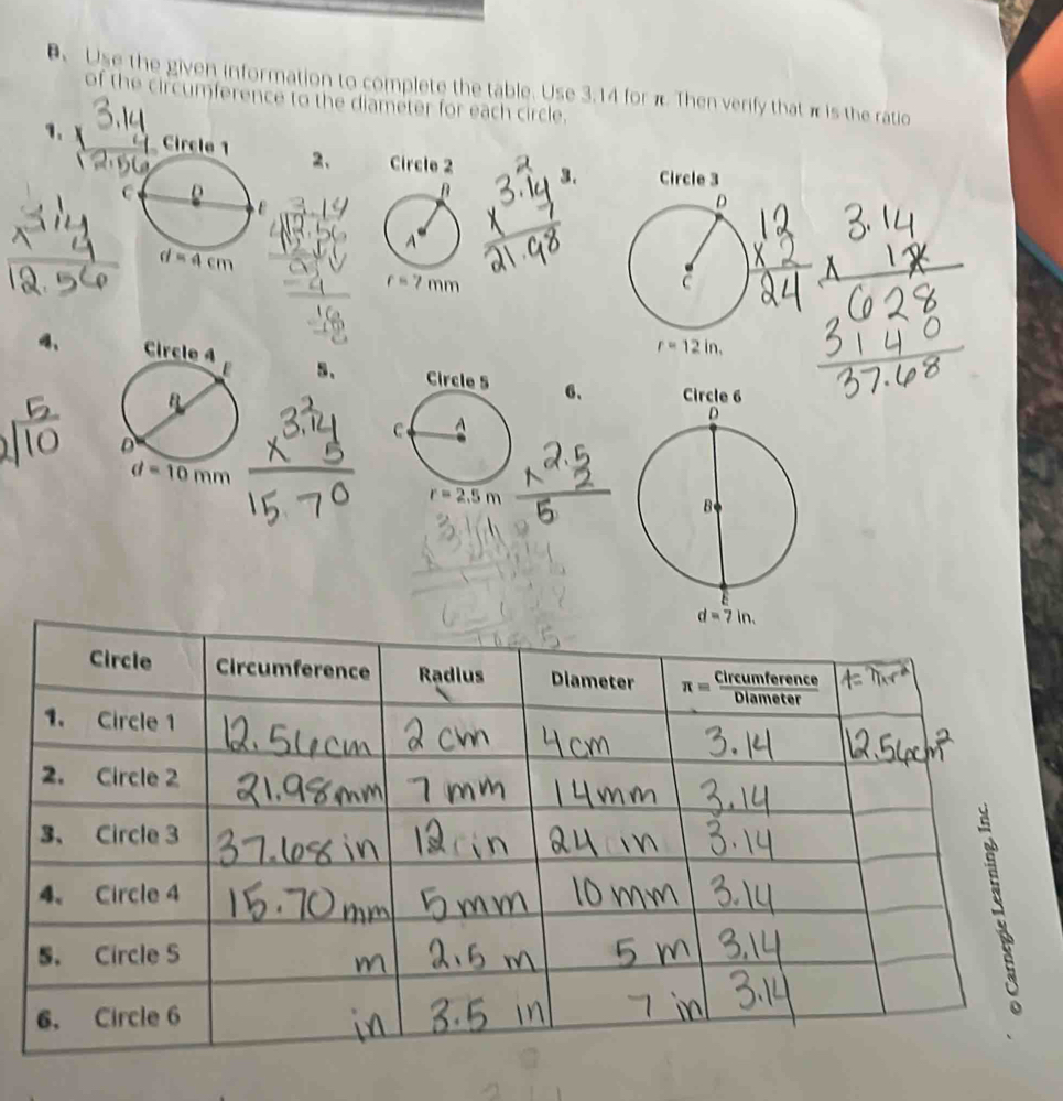 Solved: Use the given information to complete the table. Use 3.14 forπ.  Then verify that π is the [Math]