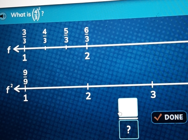 What is ( 4/3 )^2 7
DONE
?