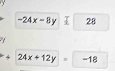 y
-24x-8y 28
y
+24x+12y=-1 18