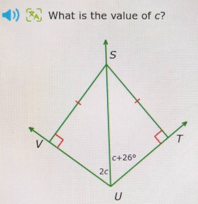 What is the value of c?
S
D
T
c+26°
2c
U