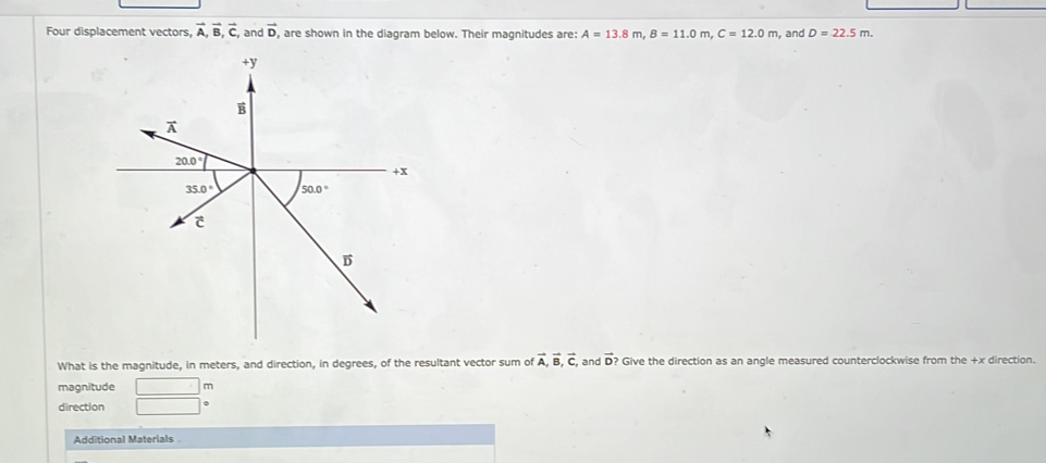 Solved: Four displacement vectors, vector A,vector B,vector C, and ...