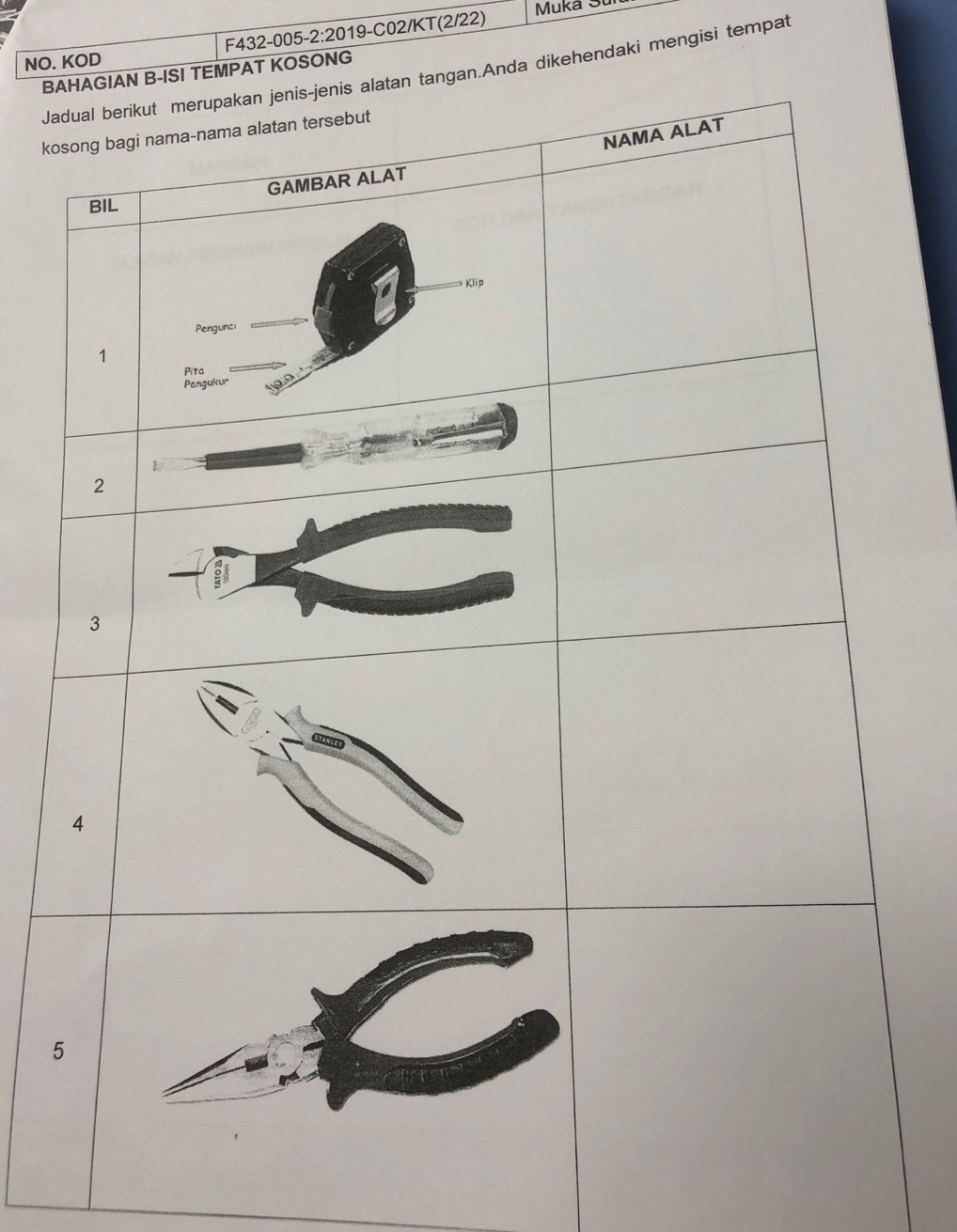 NO. KOD F432-005-2:2019-C02/KT(2/22) 
Muka Sur 
BAPAT KOSONG 
Janda dikehendaki mengisi tempat 
ko 
5