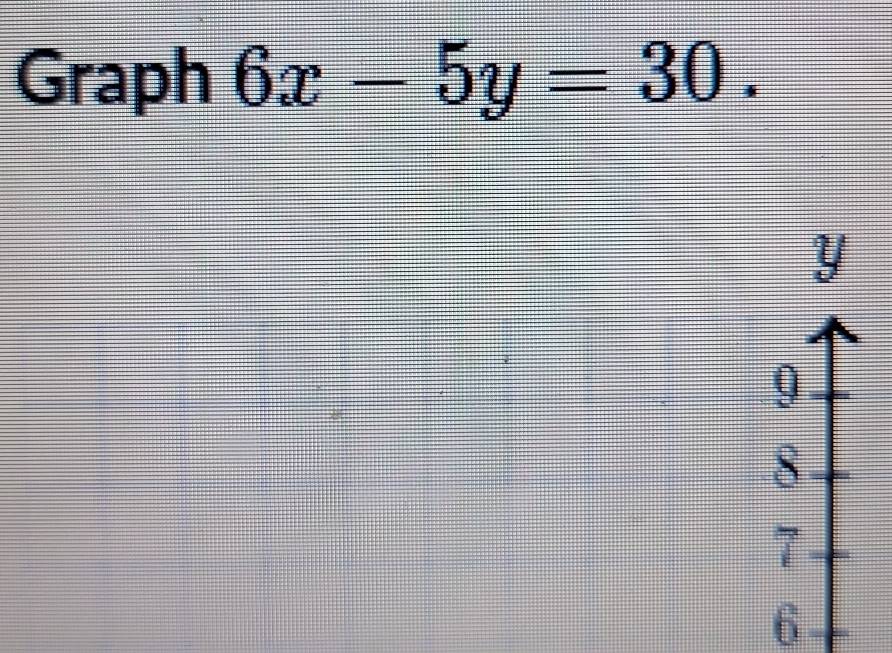 Graph 6x-5y=30. 
6