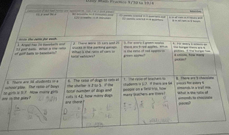 Daly Math Practice 9/30 to 10/4 
s 
to 
are