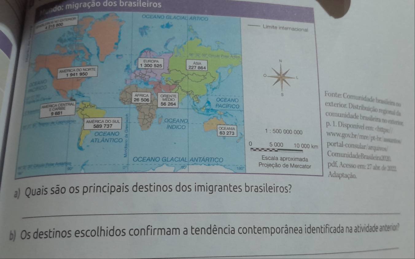 Mundo: migração dos brasileiros
unidade brasileira no
istribuição regional da
de brasileira no exterior.
nível em: