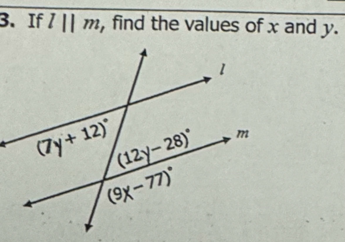 If l||m , find the values of x and y.