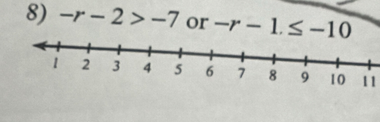 -r-2>-7 or -r-1.≤ -10
11