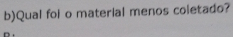 Qual foi o material menos coletado?