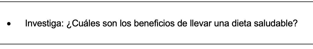 Investiga: ¿Cuáles son los beneficios de llevar una dieta saludable?