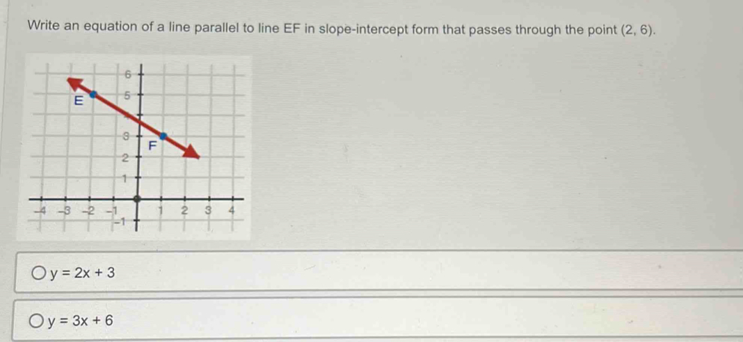 Solved: Write an equation of a line parallel to line EF in slope ...