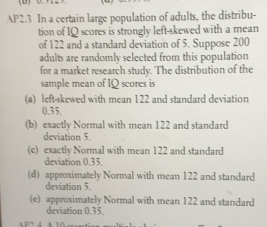 Solved: AP2.3 In a certain large population of adults, the distribu ...