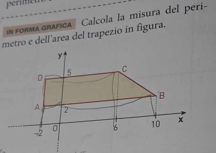 perimet 
IN FORMA GRAFICA Calcola la misura del peri- 
metro e dell’area del trapezio in figura.