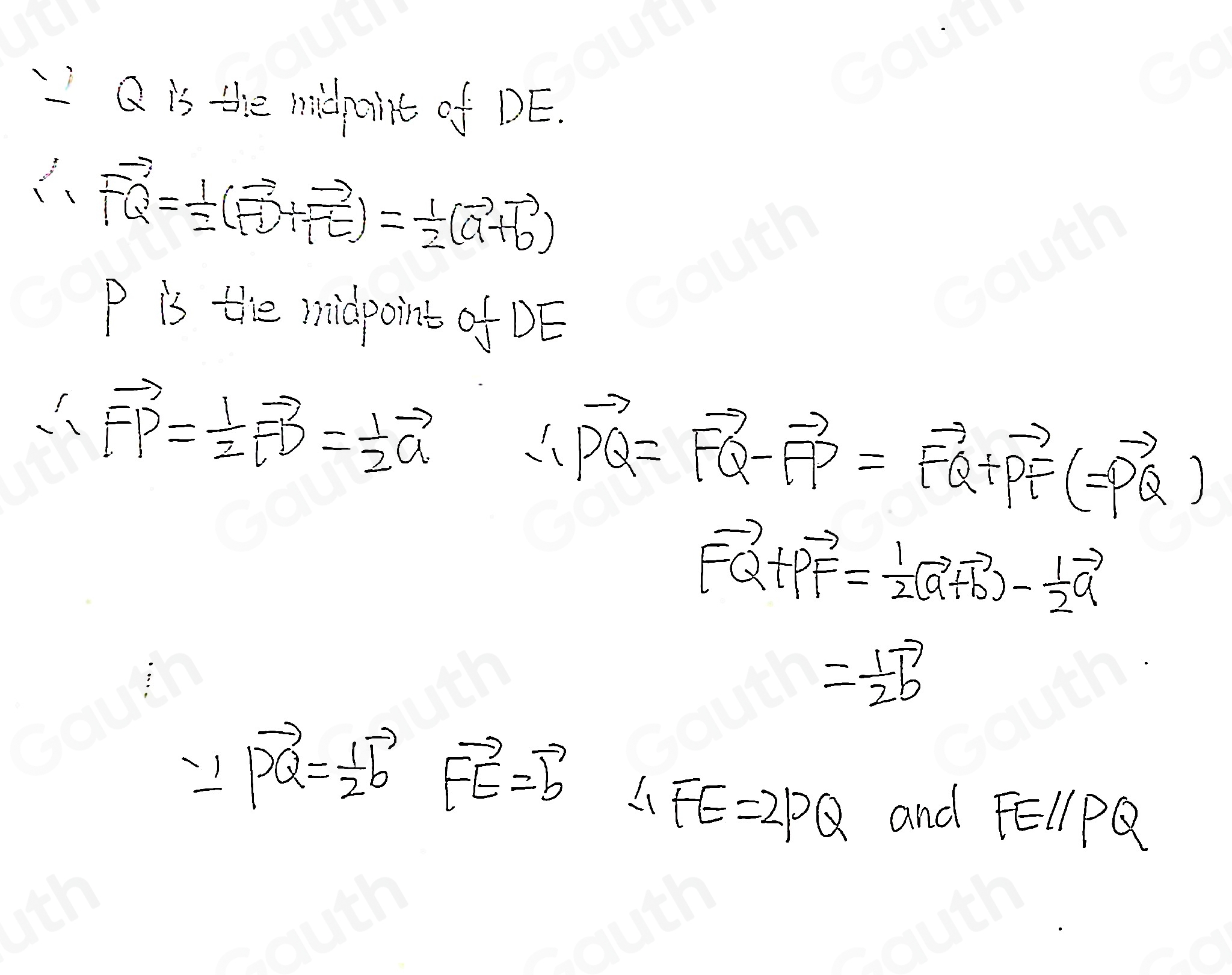 Solved: DEF is a triangle. P is the midpoint of FD. Q is the midpoint ...