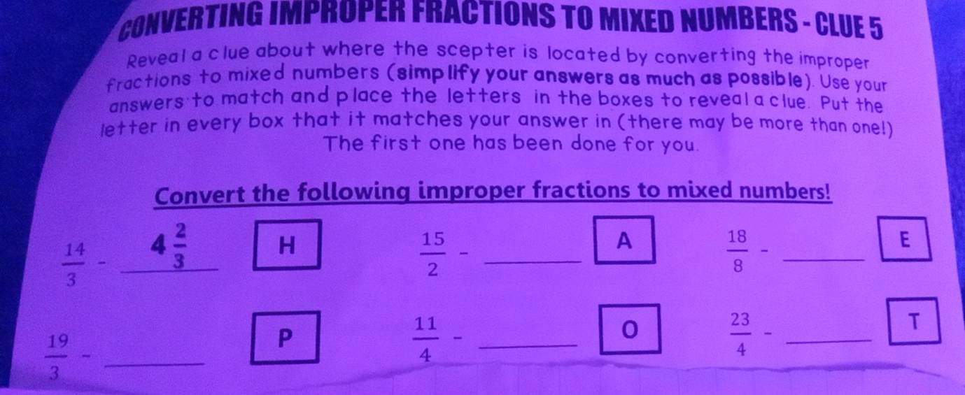 Solved: ConvertING Improper FractioNS TO Mixed Numbers - CLUe 5 Reveal ...