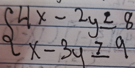 beginarrayl 4x-2y≤ 8 x-3y≥ 9endarray.