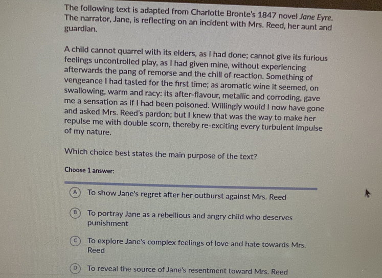 Solved: The following text is adapted from Charlotte Bronte's 1847 ...
