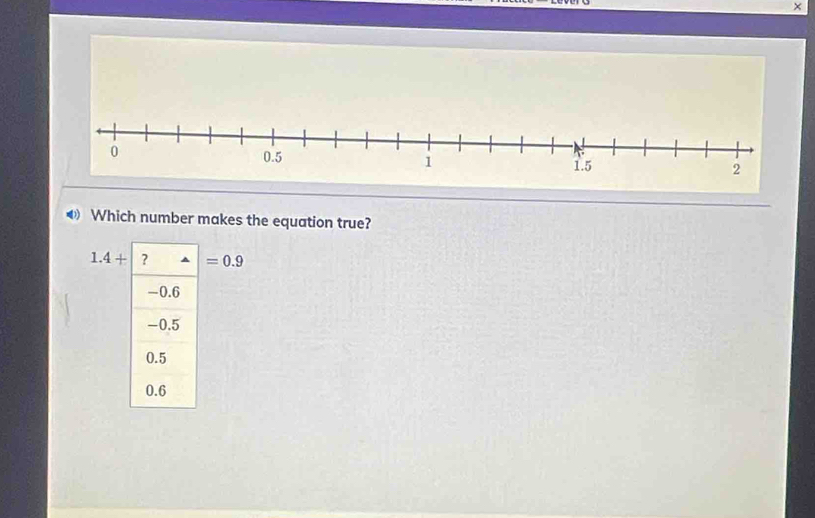 ×
◀ Which number makes the equation true?
1.4+ =0.9