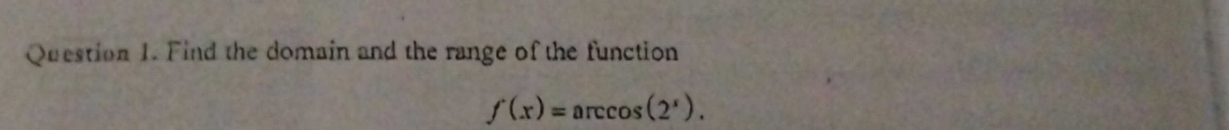 Find the domain and the range of the function
f(x)=arccos (2^x).