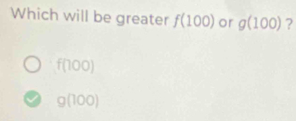 Which will be greater f(100) or g(100) ?
f(100)
g(100)