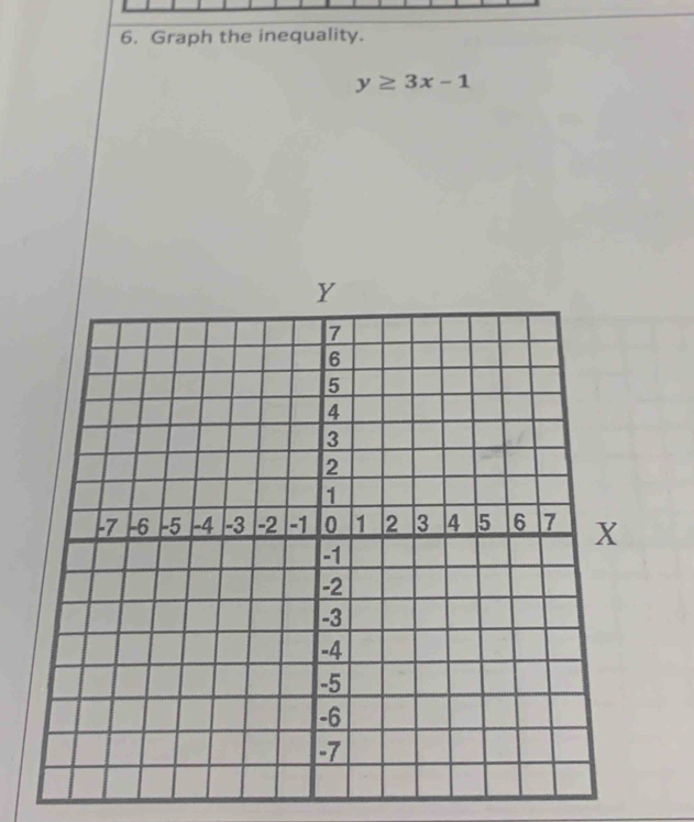 Graph the inequality.
y≥ 3x-1