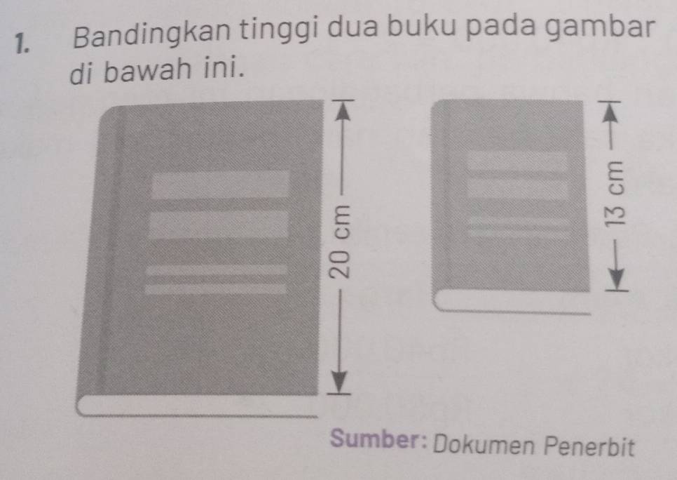 Bandingkan tinggi dua buku pada gambar 
di bawah ini. 
9 
Sumber: Dokumen Penerbit