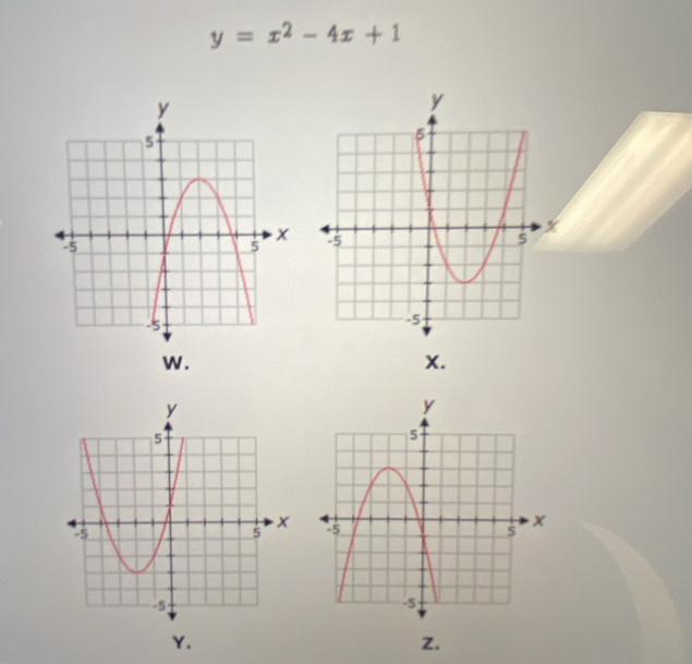 y=x^2-4x+1
w. 
X. 
Y. 
Z.