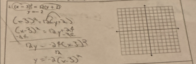 1 (x-3)^2=12(y+2)
y=-2