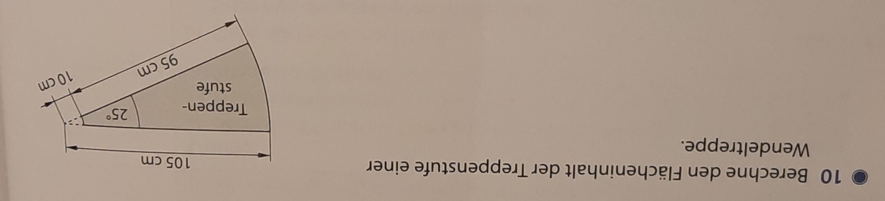 Berechne den Flächeninhalt der Treppenstufe einer
Wendeltreppe.