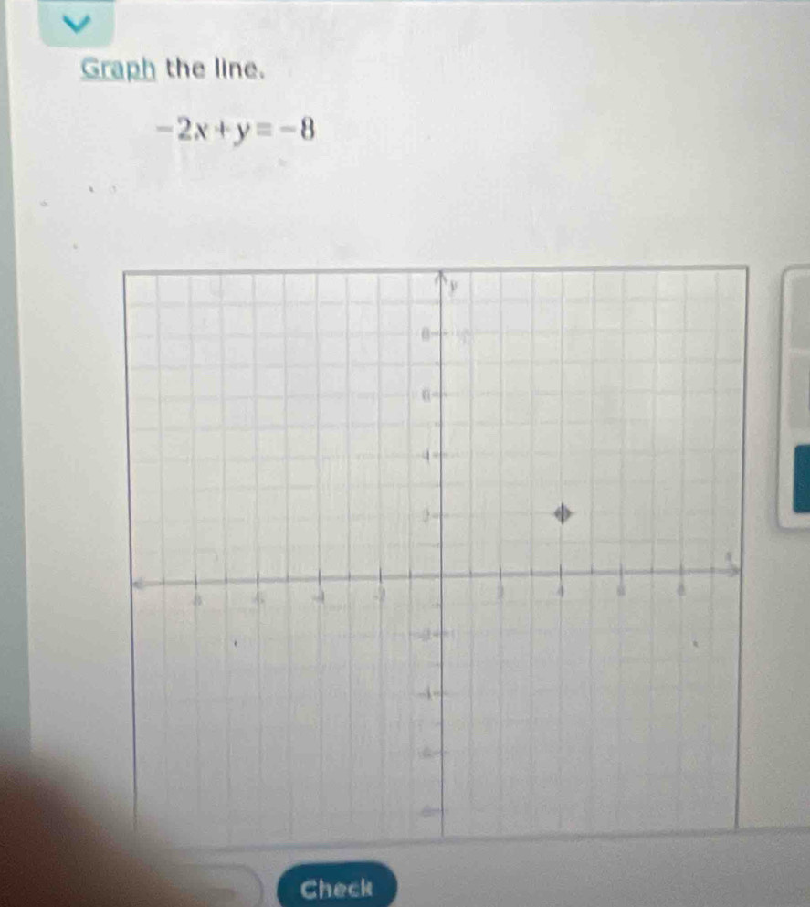 Graph the line.
-2x+y=-8
Check