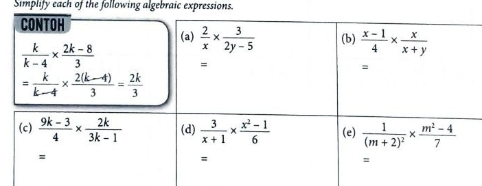 Simplify each of the following algebraic expressions.