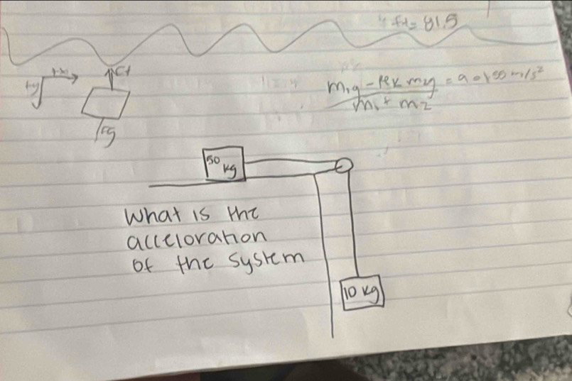 / f_-1=g1.5
ty pc
frac m_1g-mu _km_2gm_1+m_2=a=m/s^(s_m_1)+m_2/s^2
So 
bg 
What is the 
accclorahon 
of the systm
10 ug