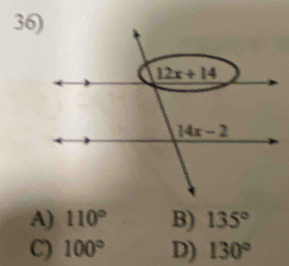 A) 110° B) 135°
C) 100° D) 130°