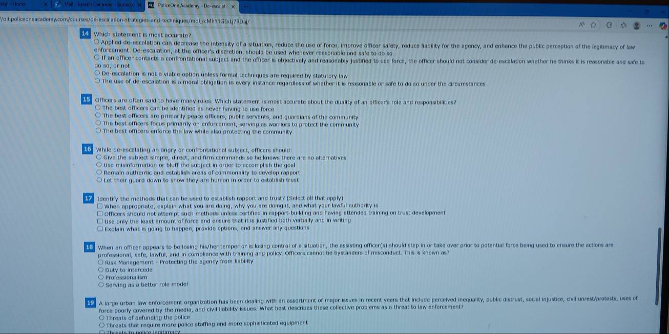 Solved: Mail Ieph Comeway Out ook PoliceOne Academy - De-escalat /olt ...