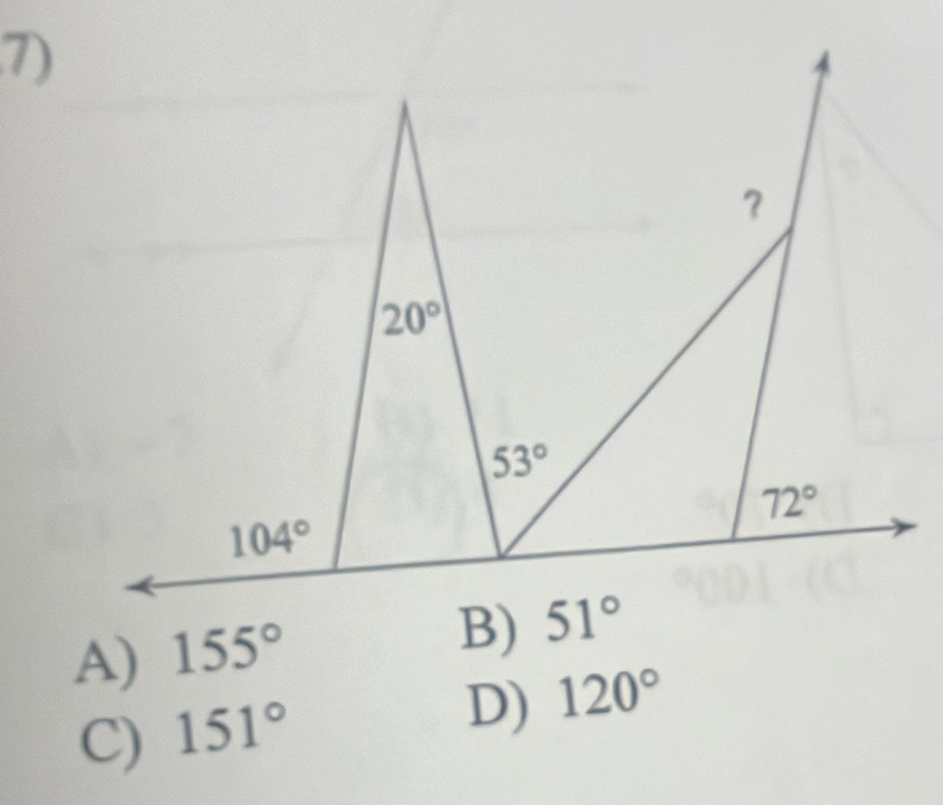 A) 155°
B)
C) 151°
D) 120°