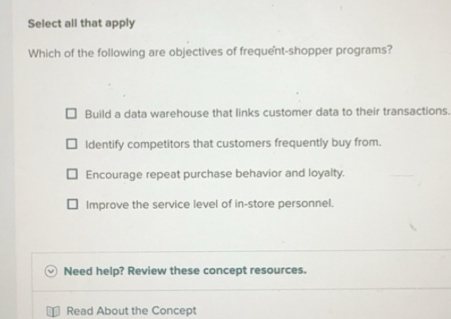 Solved: Select all that apply Which of the following are objectives of ...