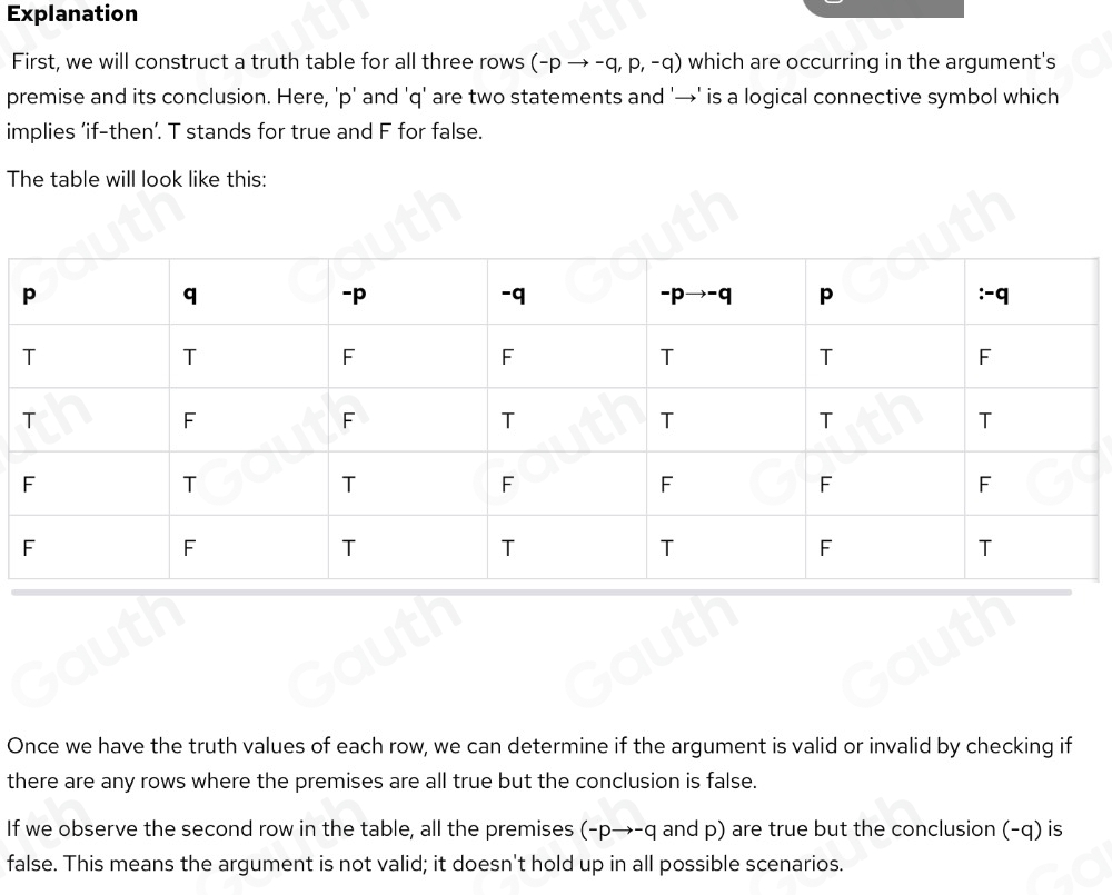 Solved: Use a truth table to determine if the following symbolic form ...