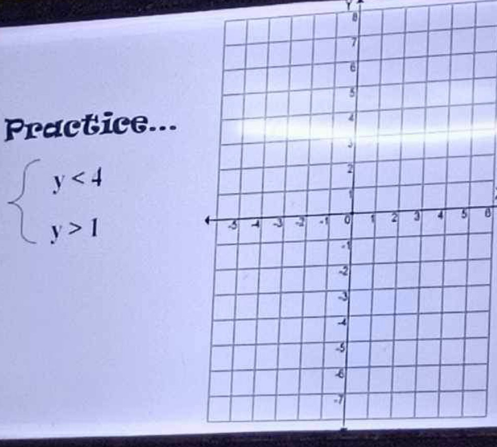 Practice...
beginarrayl y<4 y>1endarray.