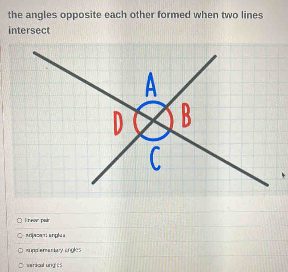 the angles opposite each other formed when two lines intersect linear ...