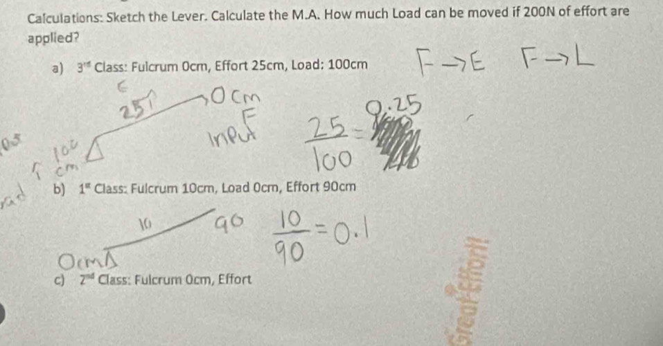 Solved: Calculations: Sketch the Lever. Calculate the M.A. How much ...