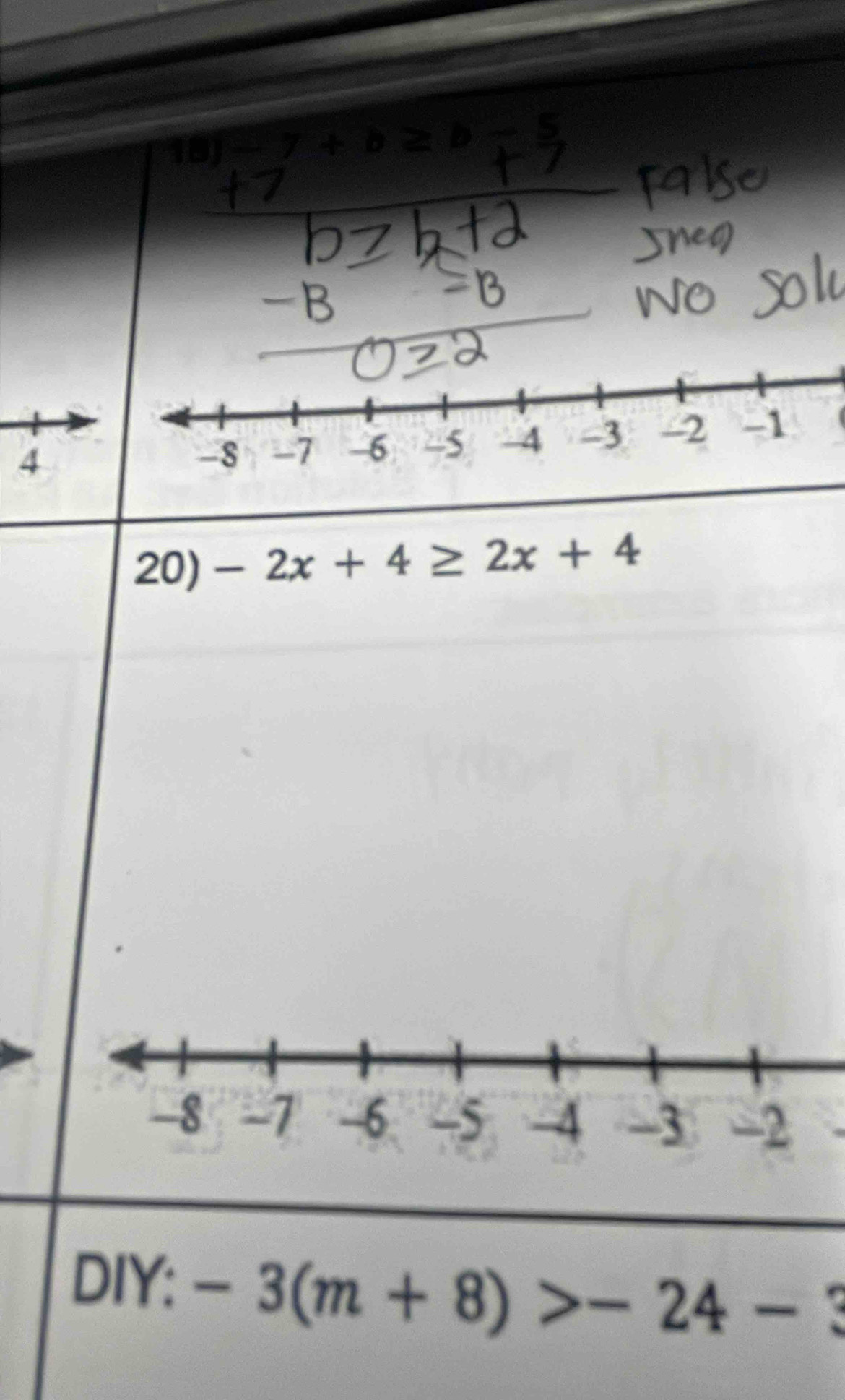 (4,4) (4,4)
4 
20) -2x+4≥ 2x+4
DIY: -3(m+8)>-24-3